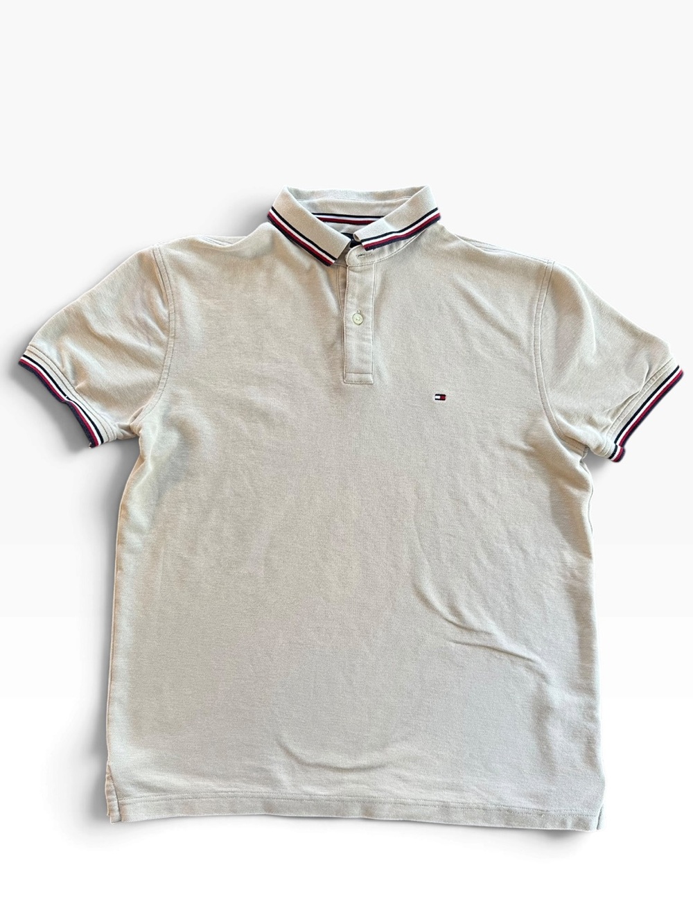 Tommy Hilfiger Cream Polo with Red & Navy Trim Size L